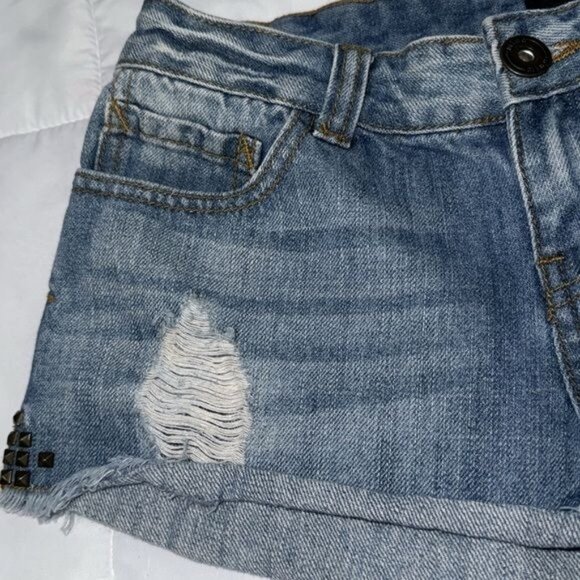 Distressed Denim Shorts With Studded Details - Size S - Picture 5 of 8